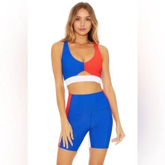 Beach Riot Biker Short & Mila Top Colorblock American Red White Blue S NWT